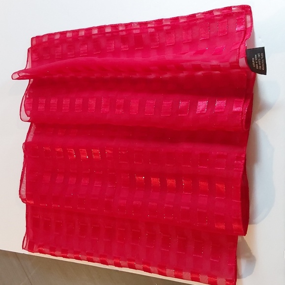 Cejon Vibrant Red Semi Sheer Dress Scarf Metallic Shimmer Box Design Large - Picture 4 of 7